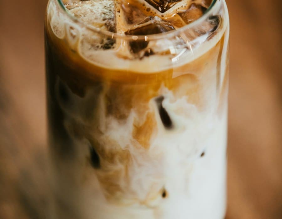 Iced caramel latte in a tall glass
